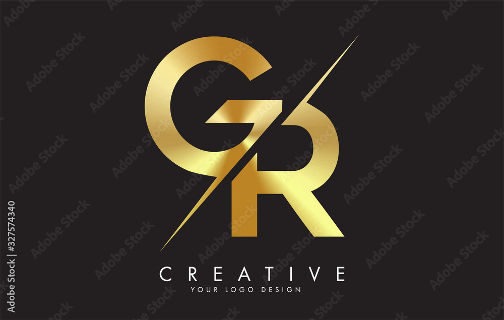 GR G R Golden Letter Logo Design with a Creative Cut. - obrazy, fototapety, plakaty 