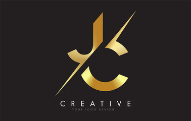 Wall Mural - JC J C Golden Letter Logo Design with a Creative Cut.