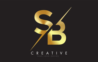 SB S B Golden Letter Logo Design with a Creative Cut.