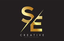 SE S E Golden Letter Logo Design With A Creative Cut.