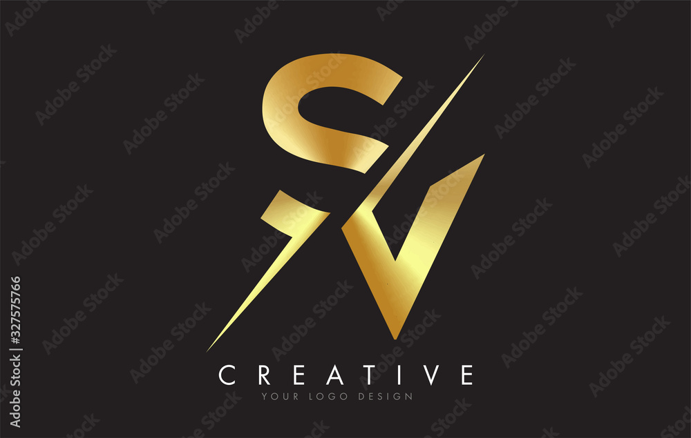 SV S V Golden Letter Logo Design with a Creative Cut. Stock Vector ...