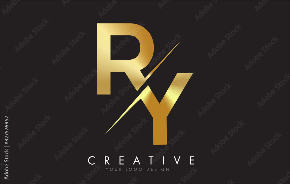 RY R Y Golden Letter Logo Design with a Creative Cut. - obrazy, fototapety, plakaty 