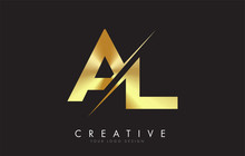 AL A L Golden Letter Logo Design With A Creative Cut.