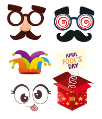 Sticker - bundle of april fools day set icons vector illustration design