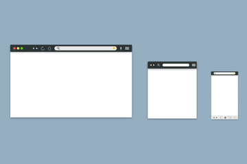 Fototapete - Web browser with blank page as template for desktop, tablet and smartphone. Vector EPS 10
