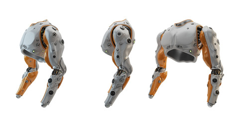 robot body without hands, 3d rendering of cyborg torso artificial part for replacement with bright o