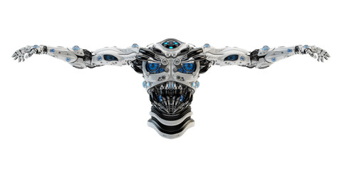 Robot torso for replacement, 3d rendering in T pose, isolated on white background