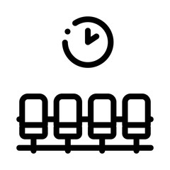 Poster - Airport Waiting Room Chairs Icon Thin Line Vector. Airport Wait Flight Seats And Clock Concept Linear Pictogram. Passengers Monochrome Outline Sign Isolated Contour Symbol Illustration