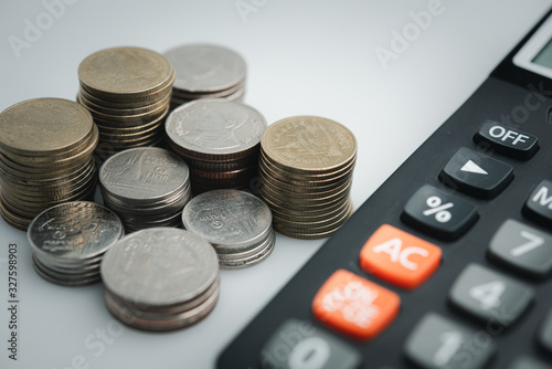 Cuadros en Lienzo copy space , money coins and stationary in white color style for money , banking