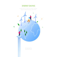 Wall Mural - energy saving - modern colorful isometric web banner