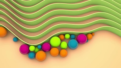 Poster - 3D animation lots of wavy lines and colorful balls on the surface.