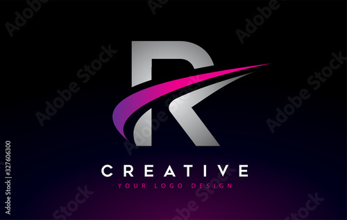 Fotografía Creative R Letter Logo Design with Swoosh Icon Vector.