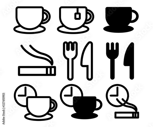 Fotografía コーヒーや休憩のアイコン、タバコ、レストラン、カフェ、ピクトグラム
