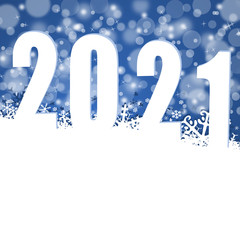 Poster - New year 2021 greeting card, winter concept illustration with snowflakes on blue background with empty copy space