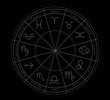 © New Africa - Illustration of zodiac wheel with astrological signs on black background