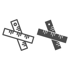 Poster - Two crossed rulers line and solid icon. Ruler symbol, outline style pictogram on white background. School instrument for measuring length sign for mobile concept and web design. Vector graphics.