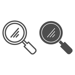 Poster - Magnifier line and solid icon. Glass loupe, reading or searching symbol, outline style pictogram on white background. School or stationery item sign for mobile concept and web design. Vector graphics.