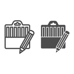 Poster - Pencil and box line and solid icon. Pensils case and single one symbol, outline style pictogram on white background. School or stationery item sign for mobile concept and web design. Vector graphics.