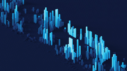 Fototapete - 3d render of grid of blocks with pushing up details. Complex digital and analysing concept. Technology background.