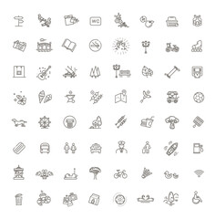 city park icons set. the open plot of land for recreation