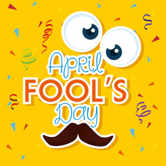 Sticker - april fools day with crazy eyes vector illustration design