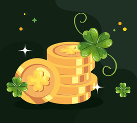 Wall Mural - saint patricks day with coins and decoration vector illustration design