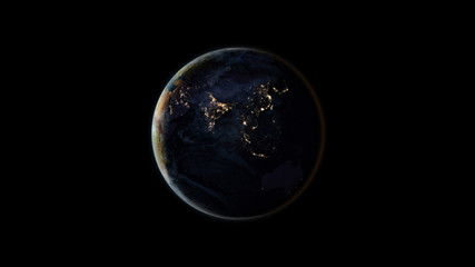 Wall Mural - planet earth at night (also known as black marble) centered on the asian continent. black background