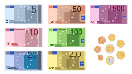 Poster - cartoon color euro banknotes icon set. vector