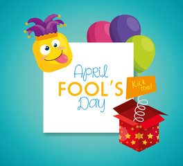 Sticker - april fools day with hat buffoon and decoration vector illustration design