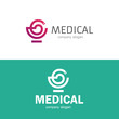 Medical pharmacy logo with snake template. Vector illustrator isolated.