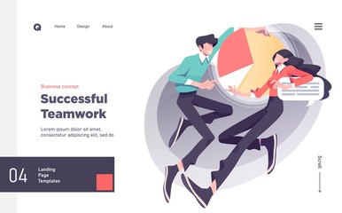 Fototapete - Teamwork Presentation slide template or landing page website design. Business concept illustrations. Modern style.