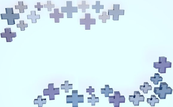 Medical image. Crosses are blue and blue. blue background. Space for text. 3D rendering