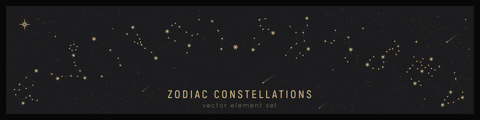 set of zodiac constelattions. vector astrology signs and stars. horoscope print. mystic and esoteric