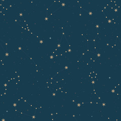 seamless pattern of zodiac constellations. gold stars on dark virid background. astrology print, mys