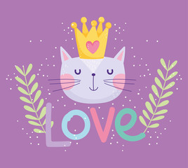 Poster - love cat face with crown decoration cartoon cute text