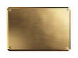 Empty brass metal plate. Clipping path included. 3d illustration