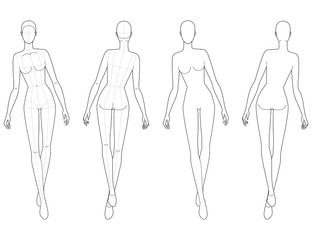 Fashion template of walking women. 