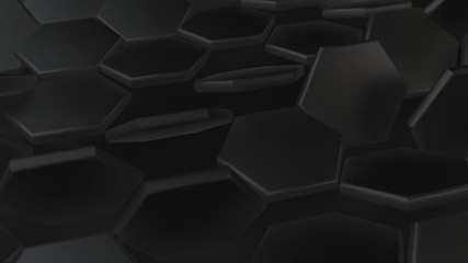 Poster - 3d animation of a set of black hexagons that rotate randomly, forming an abstract background.