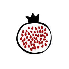 Wall Mural - Pomegranate icon drawing isolated on white. Concept vector illustration. Symbol for Jewish New Year. Great for card, poster and logo design. Cute simple