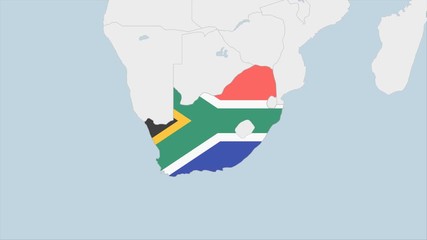 Wall Mural - South Africa map highlighted in South Africa flag colors and pin of country capital Pretoria.