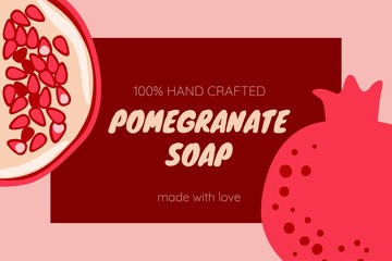 Wall Mural - Pomegranate label template for juice or soap package. Product design for organic natural goods. Vector