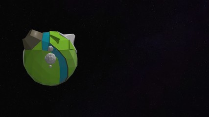 Wall Mural - Space view of the planet Earth in cartoon style render spinning over starry dark background.