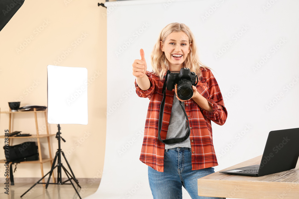 Professional photographer working in studio