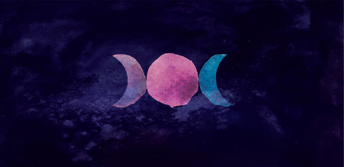 Wall Mural - occult symbol triple moon isolated on dark background. magic vector decorative elements