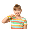 © Pixel-Shot - Little girl with tooth brush on white background