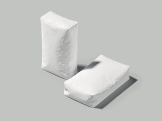 White bags or sacks isolated on light background. Mockup for design. 3d render