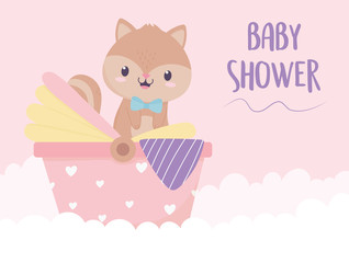 Wall Mural - baby shower squirrel in pram decoration