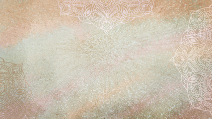 Wall Mural - Soft gold and mint green textured glitter and watercolor background with mandalas