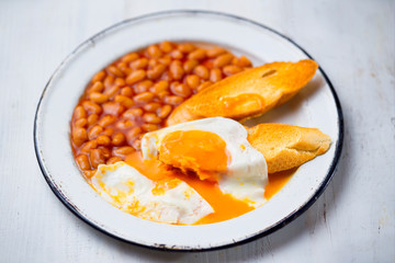 Poster - rustic english baked beans egg toast breakfast