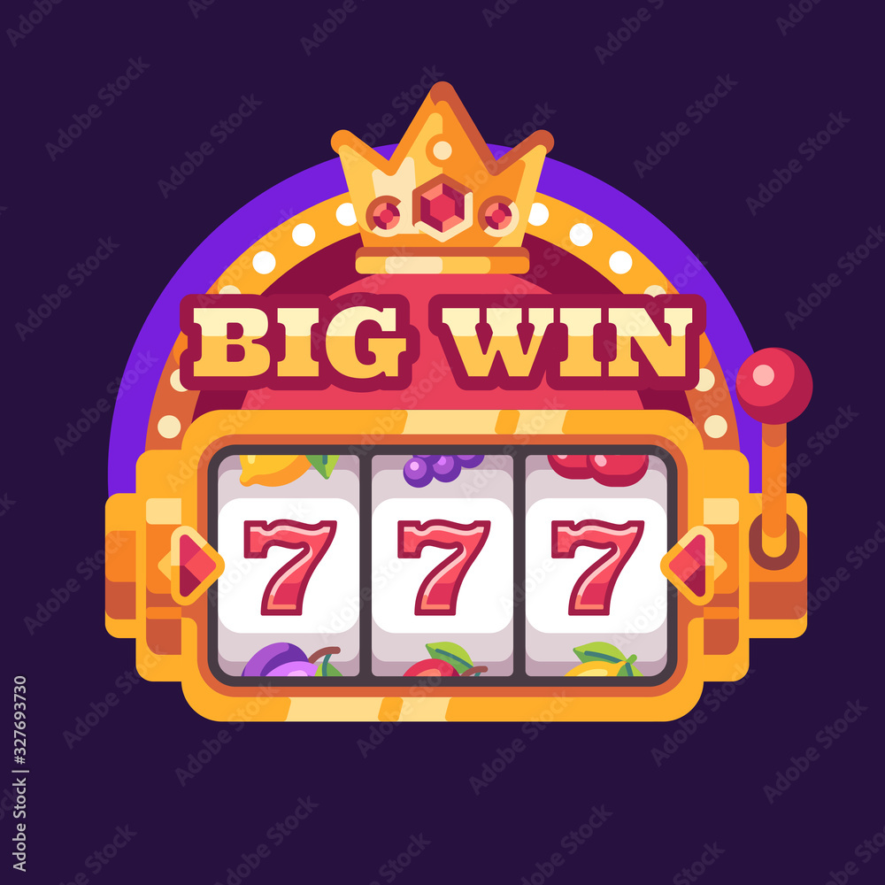 777 slot machine Big win. Casino flat illustration - obrazy, fototapety, plakaty 